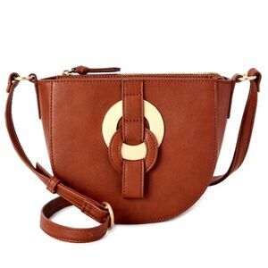 Cognac Faux Leather Crossbody